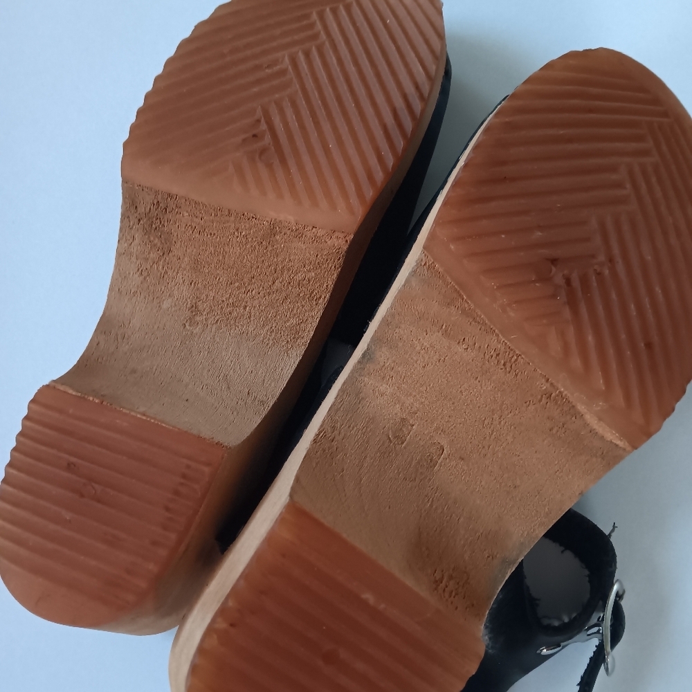 Free People MIA Sofia Mary Jane Black Leather Swedish Wooden Clogs Size 38 | 7 - Picture 10 of 10